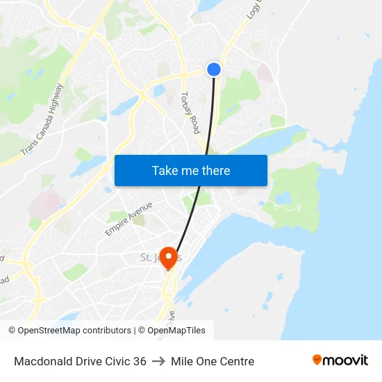 Macdonald Drive Civic 36 to Mile One Centre map