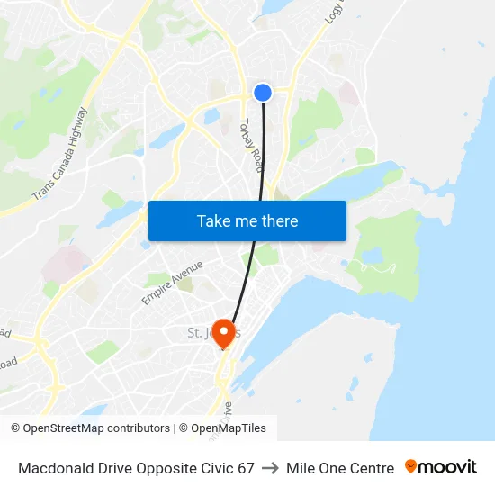 Macdonald Drive Opposite Civic 67 to Mile One Centre map