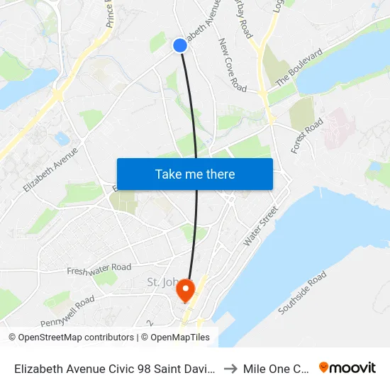 Elizabeth Avenue Civic 98 Saint Davids Church to Mile One Centre map