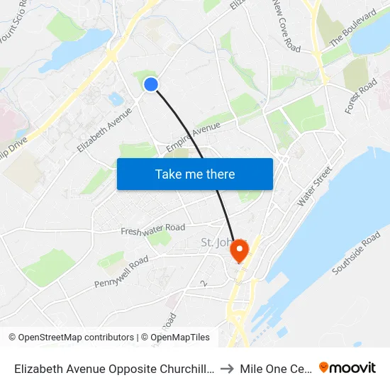 Elizabeth Avenue Opposite Churchill Square to Mile One Centre map
