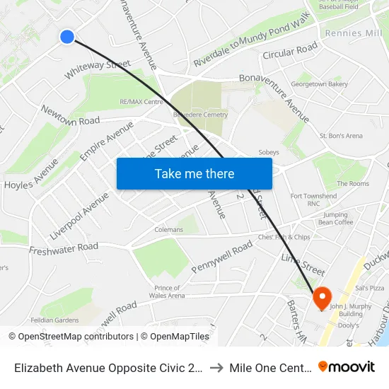 Elizabeth Avenue Opposite Civic 225 to Mile One Centre map