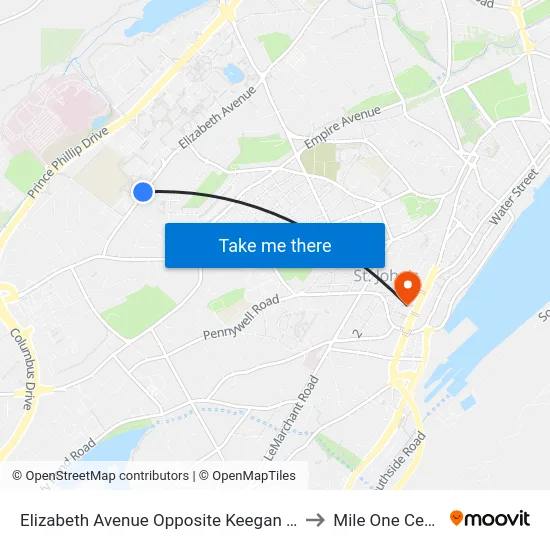 Elizabeth Avenue Opposite Keegan Court to Mile One Centre map