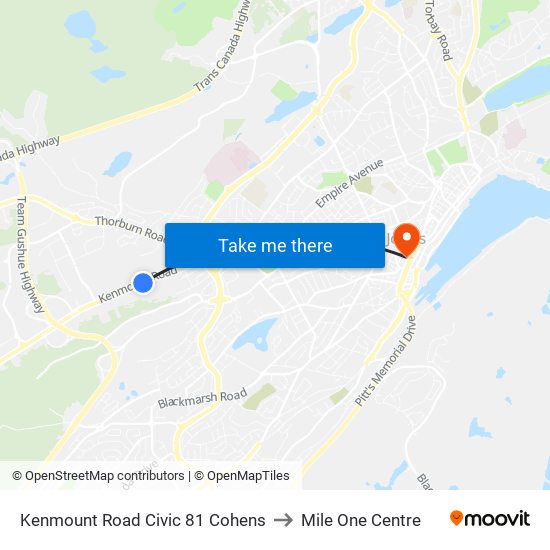 Kenmount Road Civic 81 Cohens to Mile One Centre map