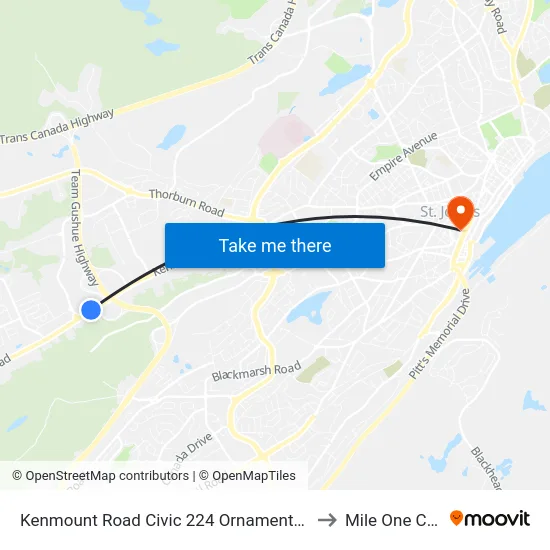 Kenmount Road Civic 224 Ornamental Concrete to Mile One Centre map