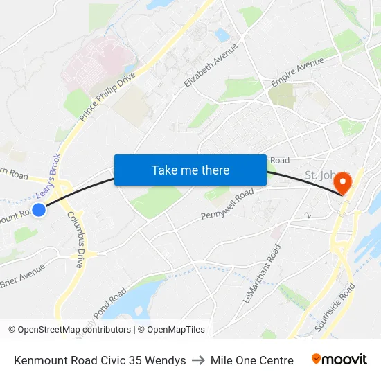 Kenmount Road Civic 35 Wendys to Mile One Centre map