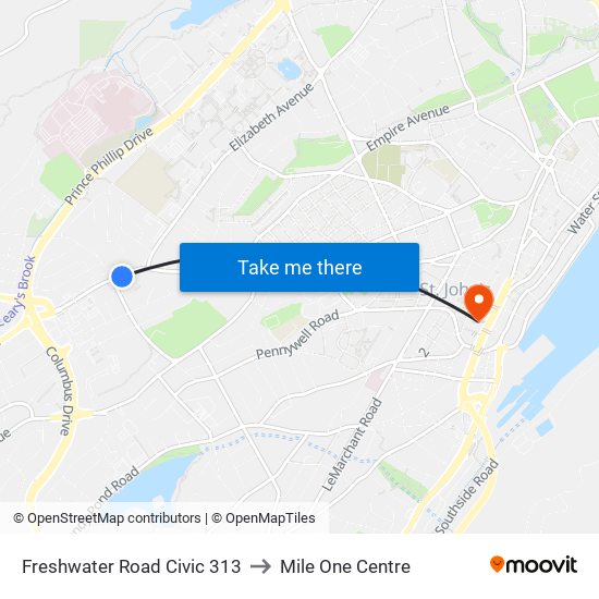 Freshwater Road Civic 313 to Mile One Centre map
