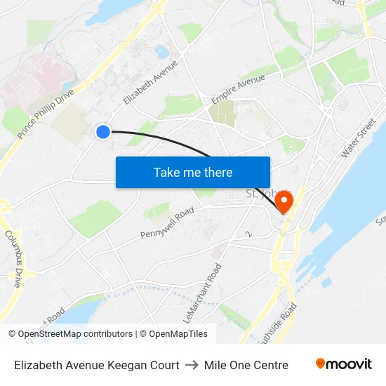 Elizabeth Avenue Keegan Court to Mile One Centre map
