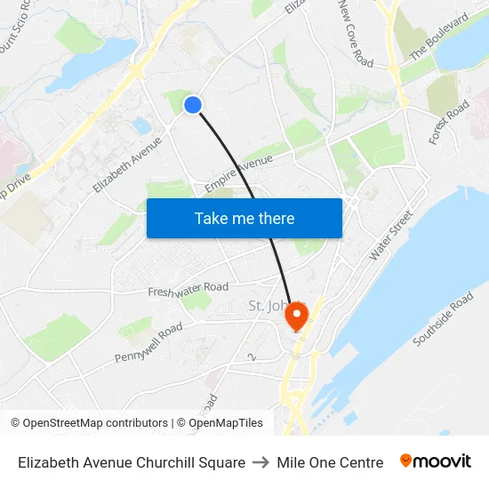 Elizabeth Avenue Churchill Square to Mile One Centre map