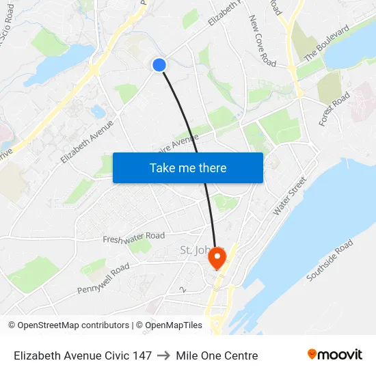 Elizabeth Avenue Civic 147 to Mile One Centre map