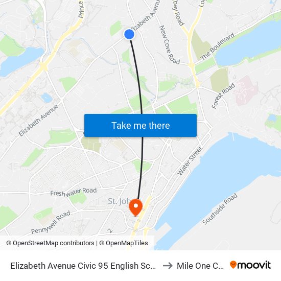 Elizabeth Avenue Civic 95 English School District to Mile One Centre map