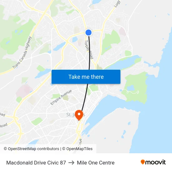 Macdonald Drive Civic 87 to Mile One Centre map