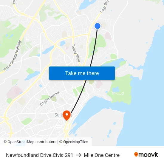 Newfoundland Drive Civic 291 to Mile One Centre map