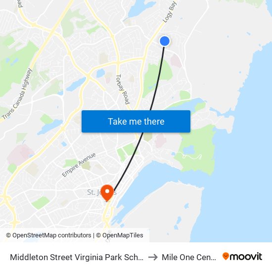 Middleton Street Virginia Park School to Mile One Centre map