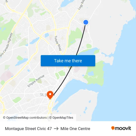 Montague Street Civic 47 to Mile One Centre map