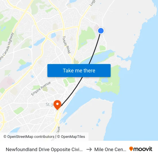 Newfoundland Drive Opposite Civic 12 to Mile One Centre map