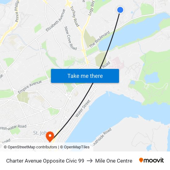 Charter Avenue Opposite Civic 99 to Mile One Centre map