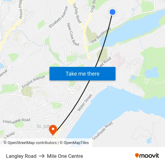 Langley Road to Mile One Centre map