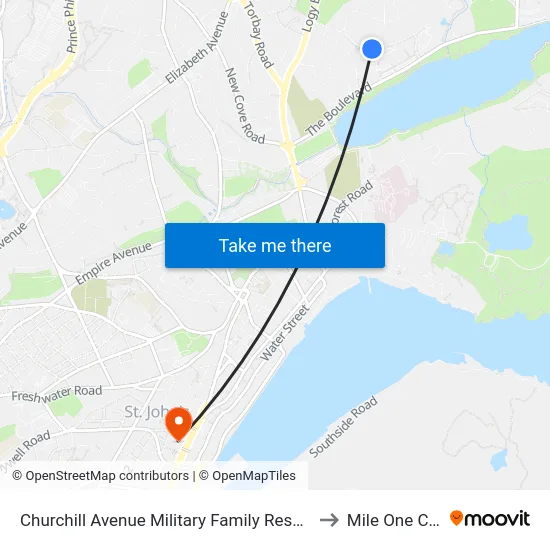 Churchill Avenue Military Family Resource Centre to Mile One Centre map