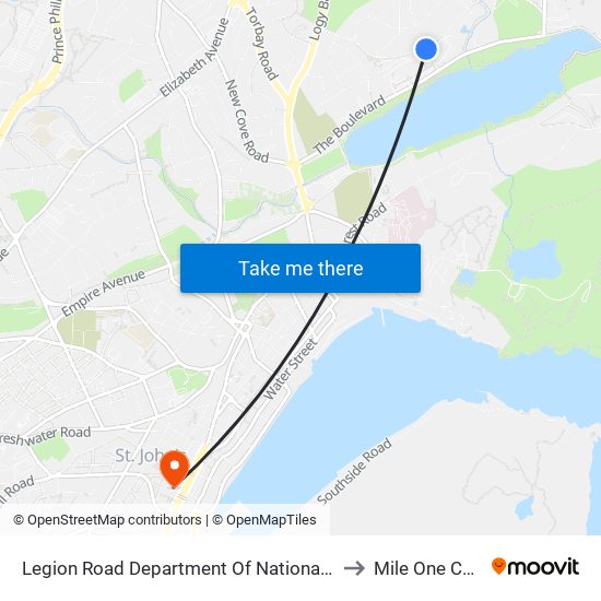 Legion Road Department Of National Defence to Mile One Centre map