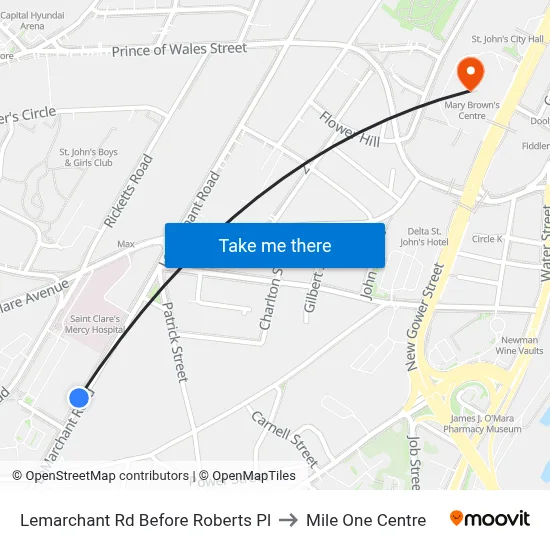 Lemarchant Rd Before Roberts Pl to Mile One Centre map