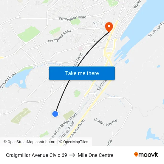 Craigmillar Avenue Civic 69 to Mile One Centre map