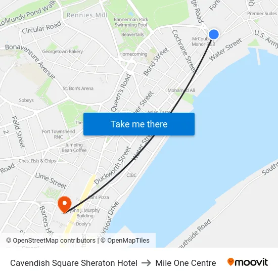 Cavendish Square Sheraton Hotel to Mile One Centre map