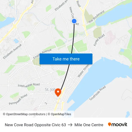 New Cove Road Opposite Civic 63 to Mile One Centre map