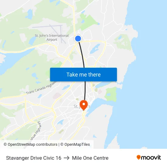 Stavanger Drive Civic 16 to Mile One Centre map