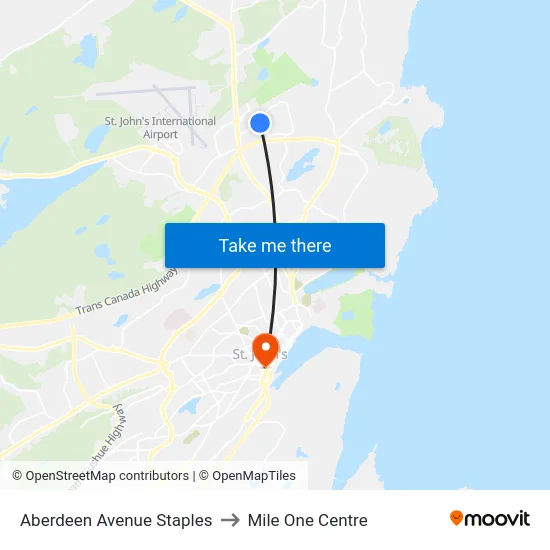 Aberdeen Avenue Staples to Mile One Centre map