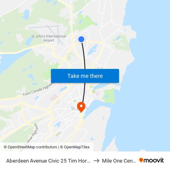 Aberdeen Avenue Civic 25 Tim Hortons to Mile One Centre map