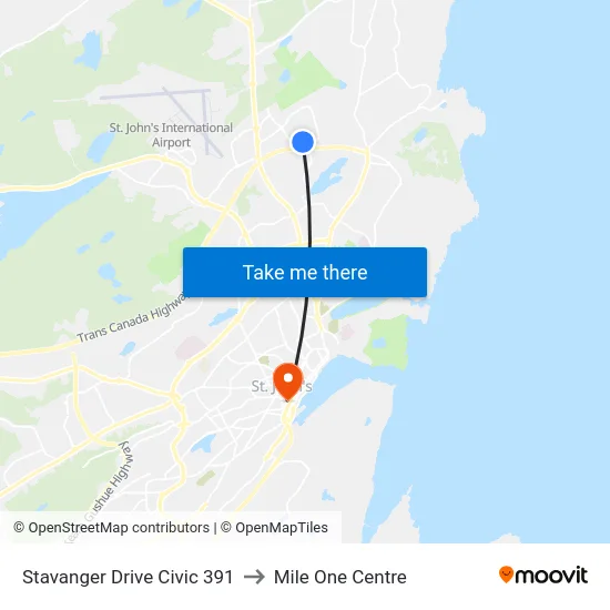 Stavanger Drive Civic 391 to Mile One Centre map