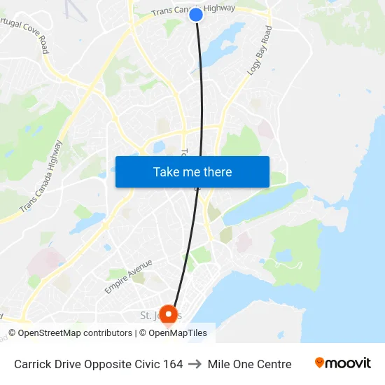 Carrick Drive Opposite Civic 164 to Mile One Centre map