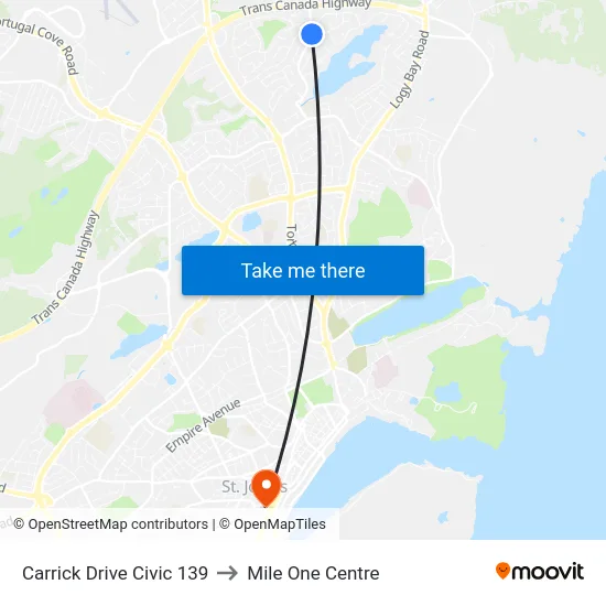 Carrick Drive Civic 139 to Mile One Centre map