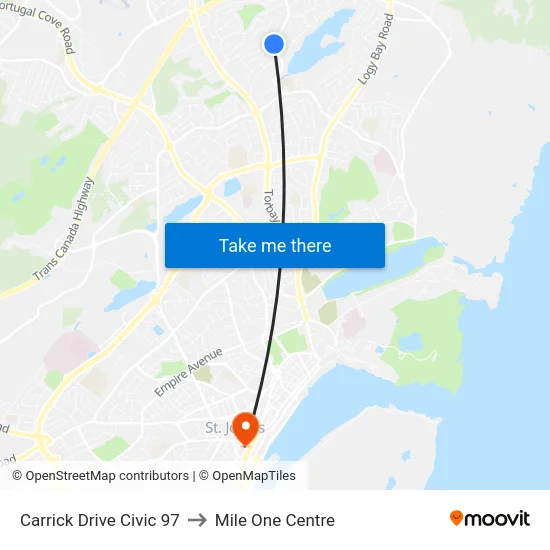 Carrick Drive Civic 97 to Mile One Centre map