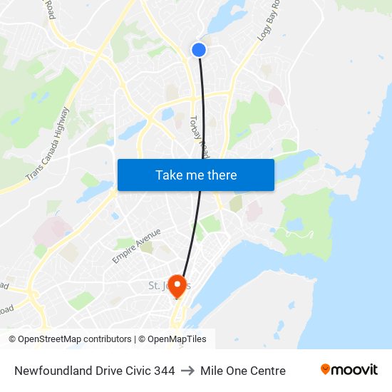 Newfoundland Drive Civic 344 to Mile One Centre map