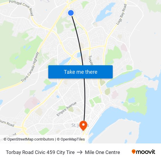 Torbay Road Civic 459 City Tire to Mile One Centre map