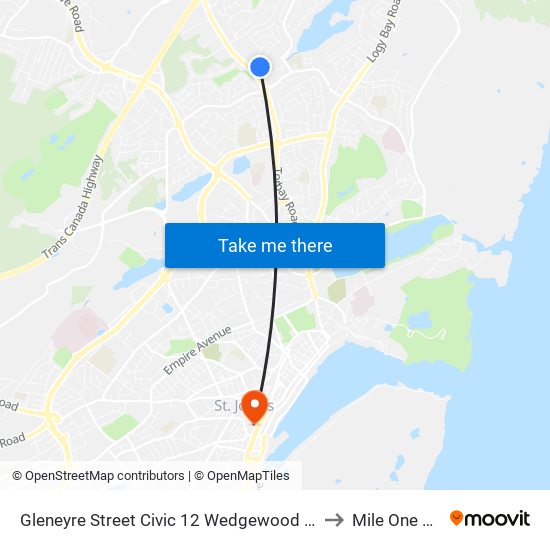 Gleneyre Street Civic 12 Wedgewood Medical Center to Mile One Centre map