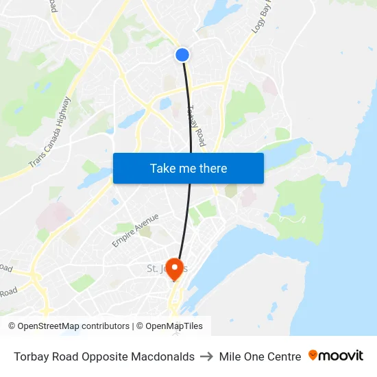 Torbay Road Opposite Macdonalds to Mile One Centre map