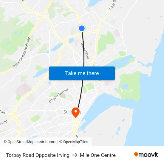 Torbay Road Opposite Irving to Mile One Centre map
