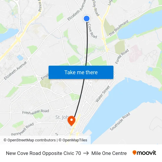 New Cove Road Opposite Civic 70 to Mile One Centre map