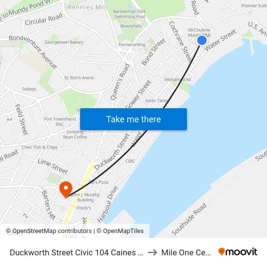Duckworth Street Civic 104 Caines Store to Mile One Centre map