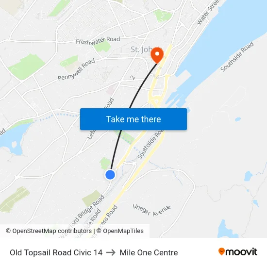 Old Topsail Road Civic 14 to Mile One Centre map