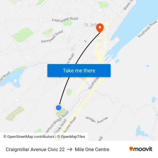 Craigmillar Avenue Civic 22 to Mile One Centre map