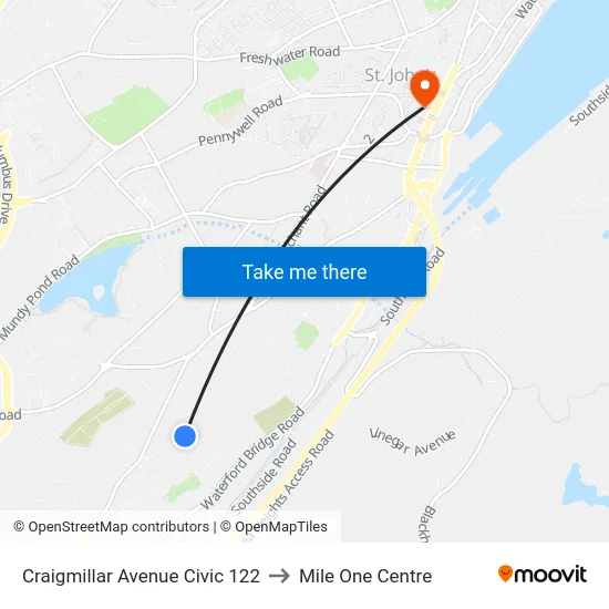 Craigmillar Avenue Civic 122 to Mile One Centre map