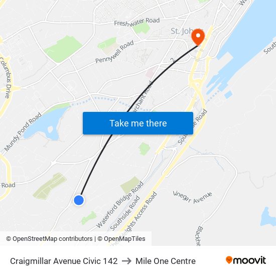 Craigmillar Avenue Civic 142 to Mile One Centre map