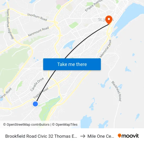 Brookfield Road Civic 32 Thomas Estates to Mile One Centre map