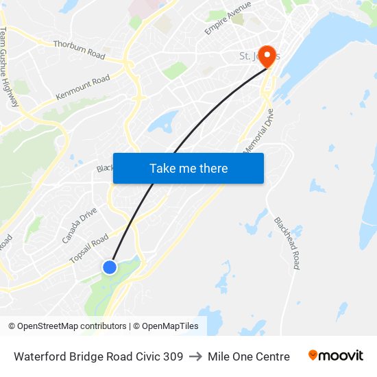 Waterford Bridge Road Civic 309 to Mile One Centre map
