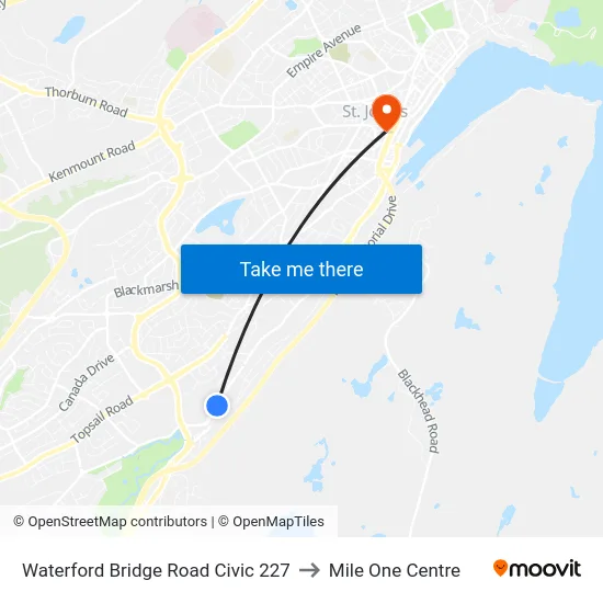 Waterford Bridge Road Civic 227 to Mile One Centre map