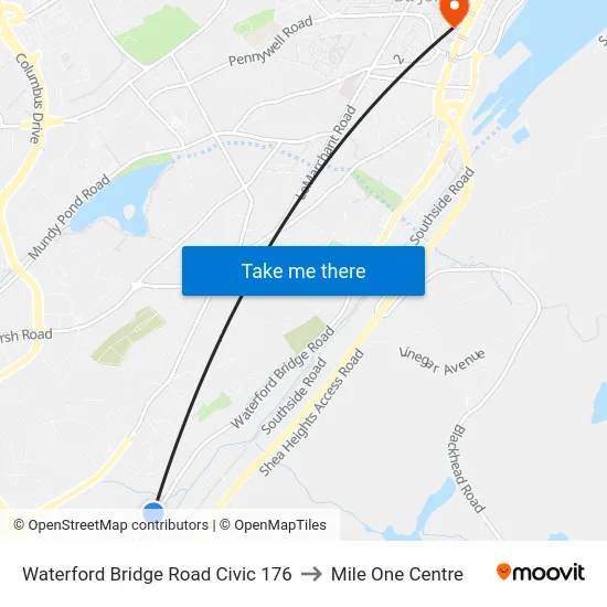 Waterford Bridge Road Civic 176 to Mile One Centre map