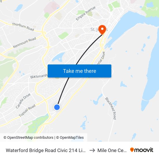 Waterford Bridge Road Civic 214 Littledale to Mile One Centre map